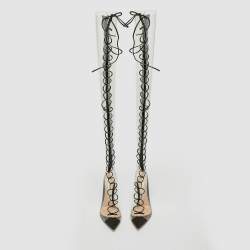 Pre Owned Gianvito Rossi Transparent/Black Leather and PVC Nikita Over The Knee Length Boots Size 38.5