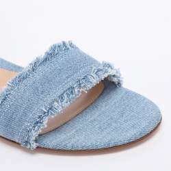 Pre Owned Gianvito Rossi Blue Washed Denim Ankle Strap Flat Sandals Size 41