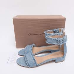 Pre Owned Gianvito Rossi Blue Washed Denim Ankle Strap Flat Sandals Size 41