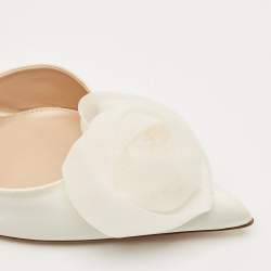 Pre Owned Gianvito Rossi White Satin Flower Embellished Ankle Wrap Pumps Size 41