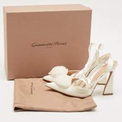 Pre Owned Gianvito Rossi White Satin Flower Embellished Ankle Wrap Pumps Size 41