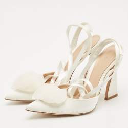 Pre Owned Gianvito Rossi White Satin Flower Embellished Ankle Wrap Pumps Size 41