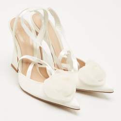 Pre Owned Gianvito Rossi White Satin Flower Embellished Ankle Wrap Pumps Size 41