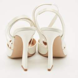 Pre Owned Gianvito Rossi White Satin Flower Embellished Ankle Wrap Pumps Size 41