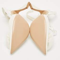 Pre Owned Gianvito Rossi White Satin Flower Embellished Ankle Wrap Pumps Size 41