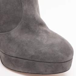 Pre Owned Gianvito Rossi Grey Suede Platform Mid Calf Boots Size 38.5