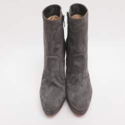 Pre Owned Gianvito Rossi Grey Suede Platform Mid Calf Boots Size 38.5