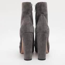 Pre Owned Gianvito Rossi Grey Suede Platform Mid Calf Boots Size 38.5