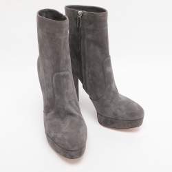 Pre Owned Gianvito Rossi Grey Suede Platform Mid Calf Boots Size 38.5
