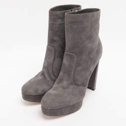 Pre Owned Gianvito Rossi Grey Suede Platform Mid Calf Boots Size 38.5