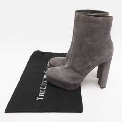 Pre Owned Gianvito Rossi Grey Suede Platform Mid Calf Boots Size 38.5