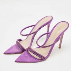 Pre Owned Gianvito Rossi Purple Suede Crystal Embellished Cannes Sandals Size 41