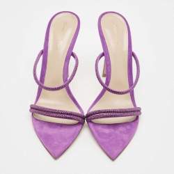 Pre Owned Gianvito Rossi Purple Suede Crystal Embellished Cannes Sandals Size 41
