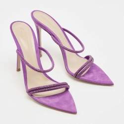 Pre Owned Gianvito Rossi Purple Suede Crystal Embellished Cannes Sandals Size 41