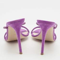 Pre Owned Gianvito Rossi Purple Suede Crystal Embellished Cannes Sandals Size 41