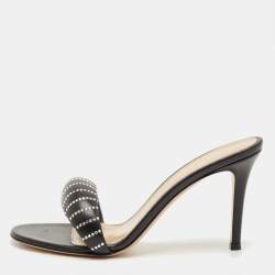 Pre Owned Gianvito Rossi Black Leather Crystal Embellished Bijoux Sandals Size 38