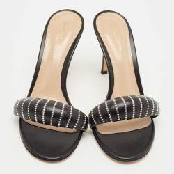 Pre Owned Gianvito Rossi Black Leather Crystal Embellished Bijoux Sandals Size 38