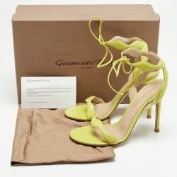 Pre Owned Gianvito Rossi Green Leather Wavy Ankle Tie Sandals Size 37
