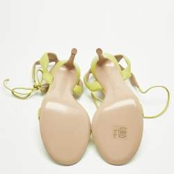 Pre Owned Gianvito Rossi Green Leather Wavy Ankle Tie Sandals Size 37