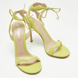 Pre Owned Gianvito Rossi Green Leather Wavy Ankle Tie Sandals Size 37