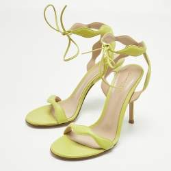 Pre Owned Gianvito Rossi Green Leather Wavy Ankle Tie Sandals Size 37