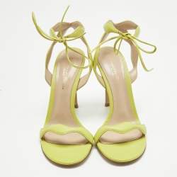 Pre Owned Gianvito Rossi Green Leather Wavy Ankle Tie Sandals Size 37