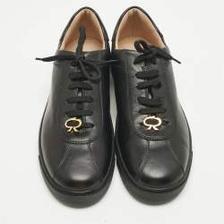Pre Owned Gianvito Rossi Black Leather Ribbon Low Top Sneakers Size 37