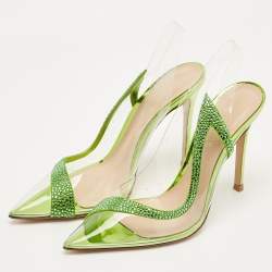 Pre Owned Gianvito Rossi Transparent/Green PVC and Suede Embellished Hortensia Pumps Size 38