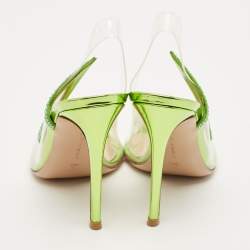 Pre Owned Gianvito Rossi Transparent/Green PVC and Suede Embellished Hortensia Pumps Size 38