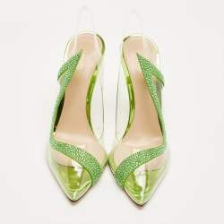 Pre Owned Gianvito Rossi Transparent/Green PVC and Suede Embellished Hortensia Pumps Size 38
