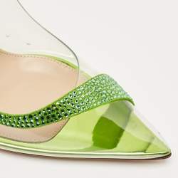 Pre Owned Gianvito Rossi Transparent/Green PVC and Suede Embellished Hortensia Pumps Size 38