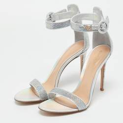 Pre Owned Gianvito Rossi Silver Sequins Portofino Ankle Strap Sandals Size 41.5