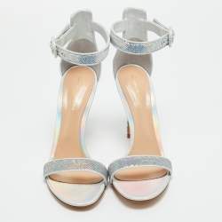 Pre Owned Gianvito Rossi Silver Sequins Portofino Ankle Strap Sandals Size 41.5