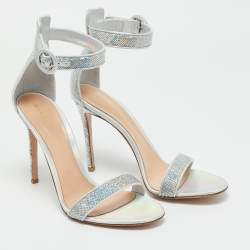 Pre Owned Gianvito Rossi Silver Sequins Portofino Ankle Strap Sandals Size 41.5