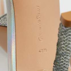 Pre Owned Gianvito Rossi Silver Sequins Portofino Ankle Strap Sandals Size 41.5