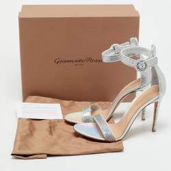 Pre Owned Gianvito Rossi Silver Sequins Portofino Ankle Strap Sandals Size 41.5