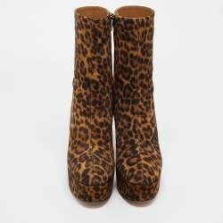 Pre Owned Gianvito Rossi Brown Leopard Print Suede Holly Ankle Boots Size 40
