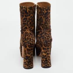 Pre Owned Gianvito Rossi Brown Leopard Print Suede Holly Ankle Boots Size 40