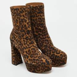 Pre Owned Gianvito Rossi Brown Leopard Print Suede Holly Ankle Boots Size 40