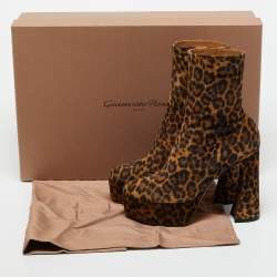 Pre Owned Gianvito Rossi Brown Leopard Print Suede Holly Ankle Boots Size 40