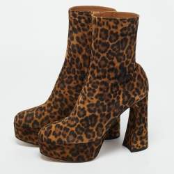 Pre Owned Gianvito Rossi Brown Leopard Print Suede Holly Ankle Boots Size 40