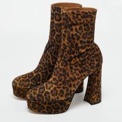 Pre Owned Gianvito Rossi Brown Leopard Print Suede Holly Ankle Boots Size 41