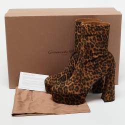 Pre Owned Gianvito Rossi Brown Leopard Print Suede Holly Ankle Boots Size 41
