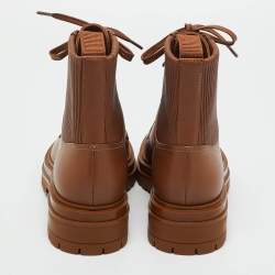 Pre Owned Gianvito Rossi Brown Leather Martis Combat Boots Size 36.5