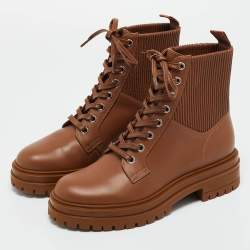 Pre Owned Gianvito Rossi Brown Leather Martis Combat Boots Size 36.5
