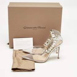 Pre Owned Gianvito Rossi Transparent PVC Crystal Embellished Ankle Strap Pumps Size 38.5