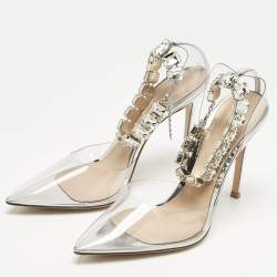Pre Owned Gianvito Rossi Transparent PVC Crystal Embellished Ankle Strap Pumps Size 38.5