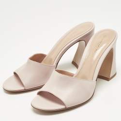 Pre Owned Gianvito Rossi Light Pink Leather Curved Heel Slide Sandals Size 38.5