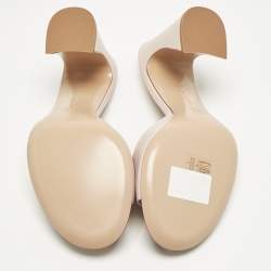 Pre Owned Gianvito Rossi Light Pink Leather Curved Heel Slide Sandals Size 38.5