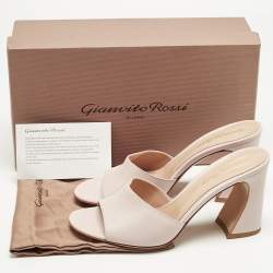 Pre Owned Gianvito Rossi Light Pink Leather Curved Heel Slide Sandals Size 38.5